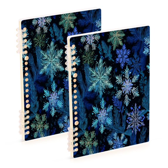 Wirebound Notebook Hardcover Spiral Notebooks Blue-purple Snowflakes, 60 Pages, 80 GSM, 5.7 x 8.3in