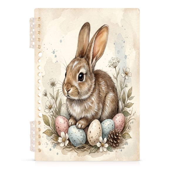 Wirebound Notebook Hardcover Spiral Notebooks Brown Rabbit and Oastel Easter Eggs, 60 Pages, 80 GSM, 5.7 x 8.3in