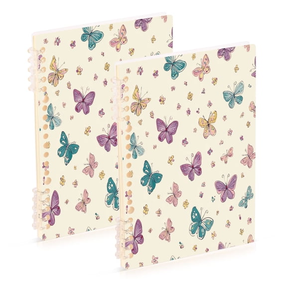 Wirebound Notebook Hardcover Spiral Notebooks Butterflies with Small Flowers, 60 Pages, 80 GSM, 5.7 x 8.3in