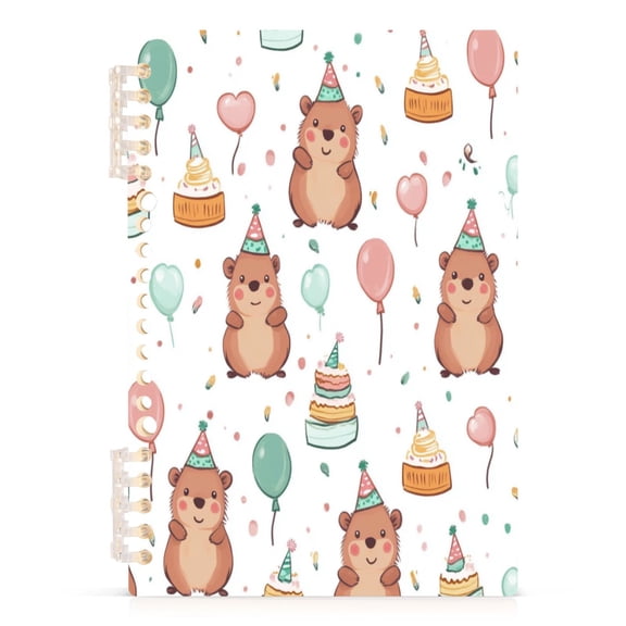 Wirebound Notebook Hardcover Spiral Notebooks Capybara Wearing Party Hat, 60 Pages, 80 GSM, 5.7 x 8.3in