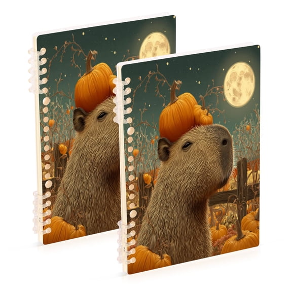 Wirebound Notebook Hardcover Spiral Notebooks Capybara with A Pumpkin, 60 Pages, 80 GSM, 5.7 x 8.3in 2PCS