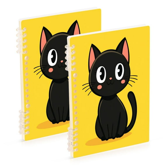 Wirebound Notebook Hardcover Spiral Notebooks Cartoon Black Cat, 60 Pages, 80 GSM, 5.7 x 8.3in