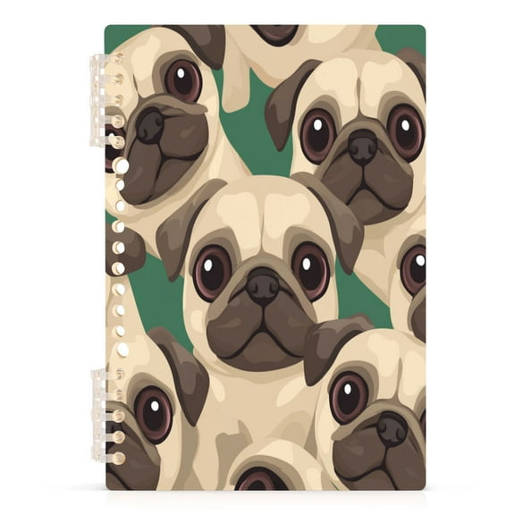Wirebound Notebook Hardcover Spiral Notebooks,Cartoon-style Beige Pugs, 60 Pages, 80 GSM, 5.7 x 8.3in