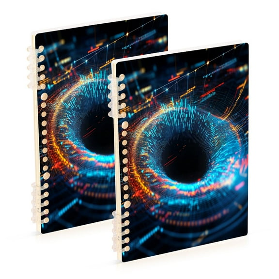 Wirebound Notebook Hardcover Spiral Notebooks Colorful Digital Lines, 60 Pages, 80 GSM, 5.7 x 8.3in