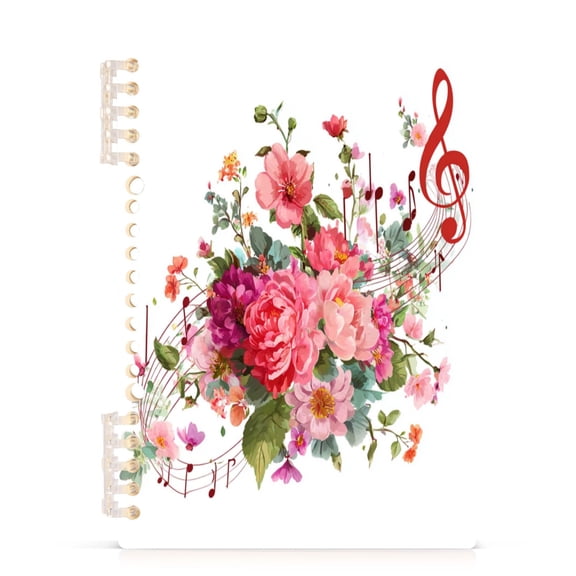 Wirebound Notebook Hardcover Spiral Notebooks Colorful Musical Notes with Flowers, 60 Pages, 80 GSM, 5.7 x 8.3in