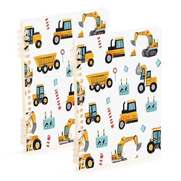 Wirebound Notebook Hardcover Spiral Notebooks Construction Trucks and Excavators, 60 Pages, 80 GSM, 5.7 x 8.3in