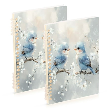Wirebound Notebook Hardcover Spiral Notebooks Cute Blue Birds, 60 Pages, 80 GSM, 5.7 x 8.3in