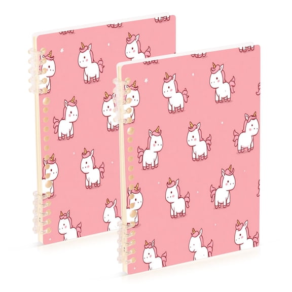 Wirebound Notebook Hardcover Spiral Notebooks Cute Unicorns with Pink Background, 60 Pages, 80 GSM, 5.7 x 8.3in