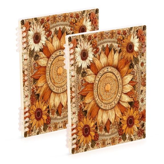 Wirebound Notebook Hardcover Spiral Notebooks Decorative Sun Design, 60 Pages, 80 GSM, 5.7 x 8.3in