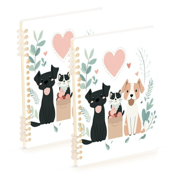 Wirebound Notebook Hardcover Spiral Notebooks Dogs and Cat, 60 Pages, 80 GSM, 5.7 x 8.3in
