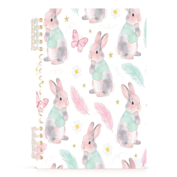 Wirebound Notebook Hardcover Spiral Notebooks Easter Bunnies and Spring Elements, 60 Pages, 80 GSM, 5.7 x 8.3in
