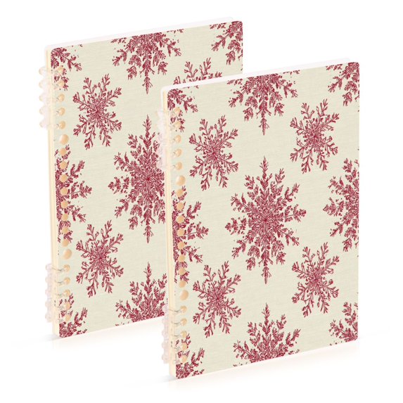 Wirebound Notebook Hardcover Spiral Notebooks Elegant Red Snowflakes Pattern, 60 Pages, 80 GSM, 5.7 x 8.3in