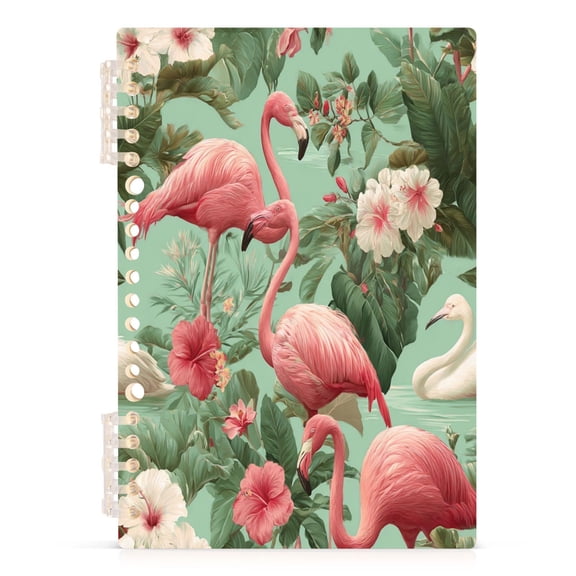 Wirebound Notebook Hardcover Spiral Notebooks Flamingo Tropical Leaves Pattern, 60 Pages, 80 GSM, 5.7 x 8.3in