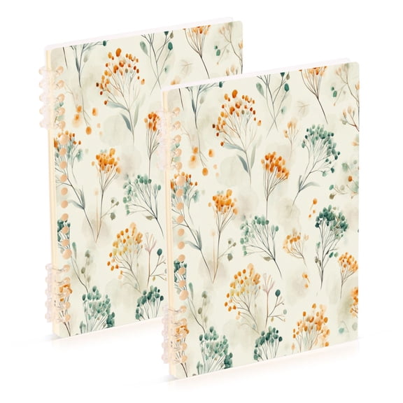 Wirebound Notebook Hardcover Spiral Notebooks Green and Orange Small Flowers, 60 Pages, 80 GSM, 5.7 x 8.3in