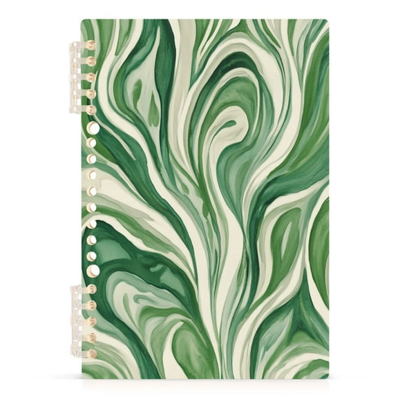 Wirebound Notebook Hardcover Spiral Notebooks Green and White Swirling Lines, 60 Pages, 80 GSM, 5.7 x 8.3in