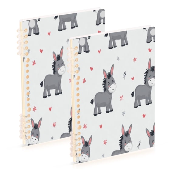 Wirebound Notebook Hardcover Spiral Notebooks Grey Cute Donkeys Pattern, 60 Pages, 80 GSM, 5.7 x 8.3in