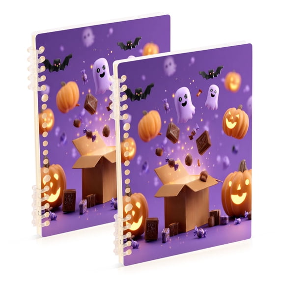 Wirebound Notebook Hardcover Spiral Notebooks Halloween-themed Box Opening, 60 Pages, 80 GSM, 5.7 x 8.3in 2PCS