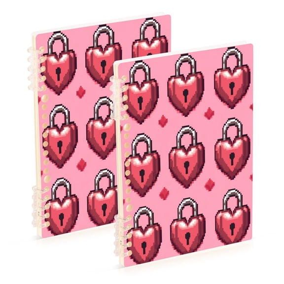 Wirebound Notebook Hardcover Spiral Notebooks Heart-shaped Lock Pattern, 60 Pages, 80 GSM, 5.7 x 8.3in