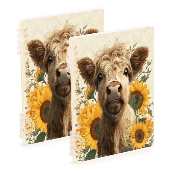 Wirebound Notebook Hardcover Spiral Notebooks Highland Cow and Sunflowers, 60 Pages, 80 GSM, 5.7 x 8.3in