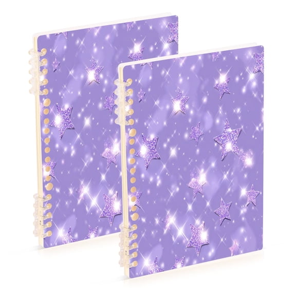 Wirebound Notebook Hardcover Spiral Notebooks Lavender Glitter Stars Pattern, 60 Pages, 80 GSM, 5.7 x 8.3in
