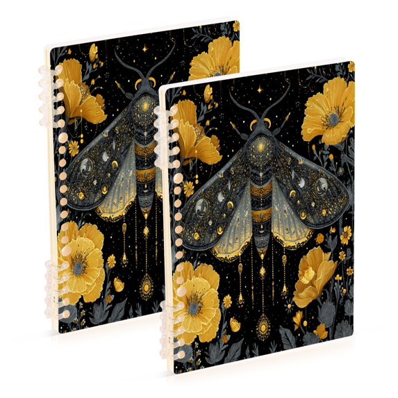 Wirebound Notebook Hardcover Spiral Notebooks Mystical Moth Pattern, 60 Pages, 80 GSM, 5.7 x 8.3in