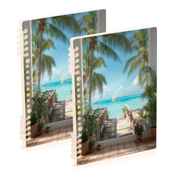 Wirebound Notebook Hardcover Spiral Notebooks Palm Trees and Ocean, 60 Pages, 80 GSM, 5.7 x 8.3in