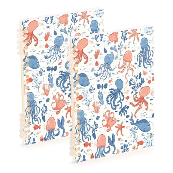 Wirebound Notebook Hardcover Spiral Notebooks Pastel Colors Sea Creatures, 60 Pages, 80 GSM, 5.7 x 8.3in