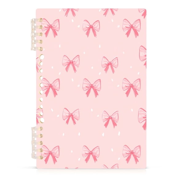 Wirebound Notebook Hardcover Spiral Notebooks Pink Bow Pattern, 60 Pages, 80 GSM, 5.7 x 8.3in