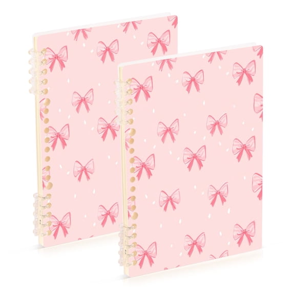 Wirebound Notebook Hardcover Spiral Notebooks Pink Bow Pattern, 60 Pages, 80 GSM, 5.7 x 8.3in
