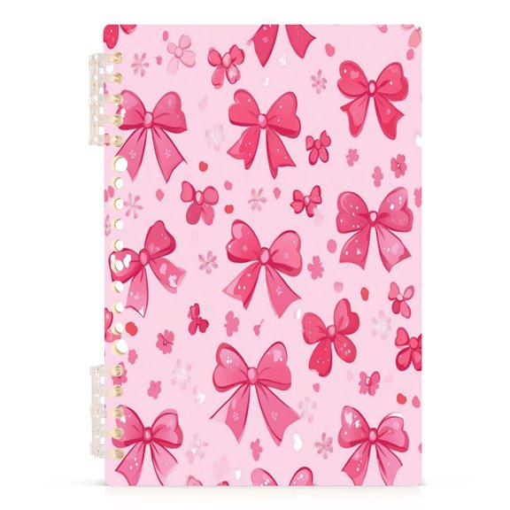 Wirebound Notebook Hardcover Spiral Notebooks Pink Cute Bows, 60 Pages, 80 GSM, 5.7 x 8.3in
