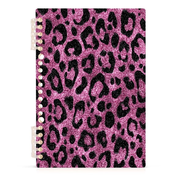 Wirebound Notebook Hardcover Spiral Notebooks Pink Glitter Cheetah Print, 60 Pages, 80 GSM, 5.7 x 8.3in