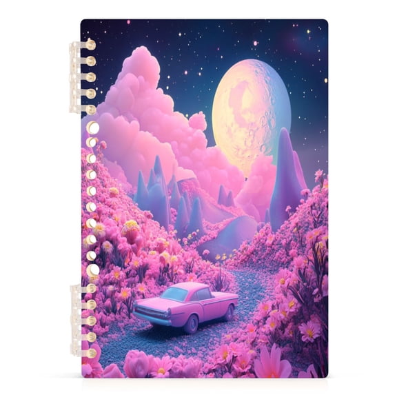Wirebound Notebook Hardcover Spiral Notebooks Pink Planet with Clouds, 60 Pages, 80 GSM, 5.7 x 8.3in