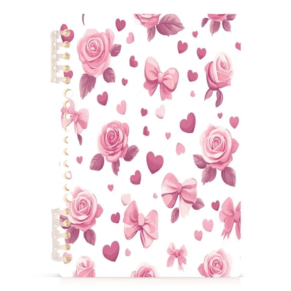 Wirebound Notebook Hardcover Spiral Notebooks Pink Roses and Bows, 60 Pages, 80 GSM, 5.7 x 8.3in