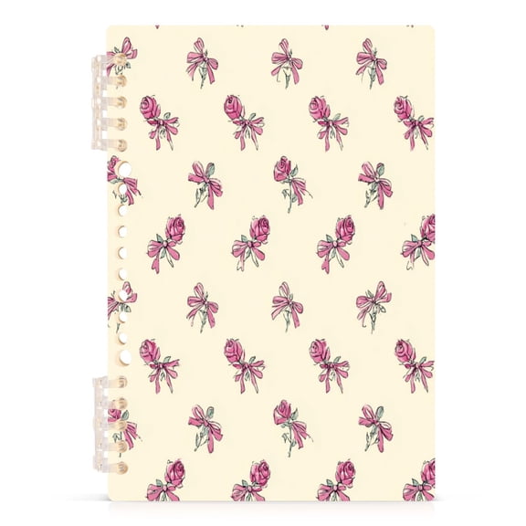 Wirebound Notebook Hardcover Spiral Notebooks Pink Roses and Bows Pattern, 60 Pages, 80 GSM, 5.7 x 8.3in