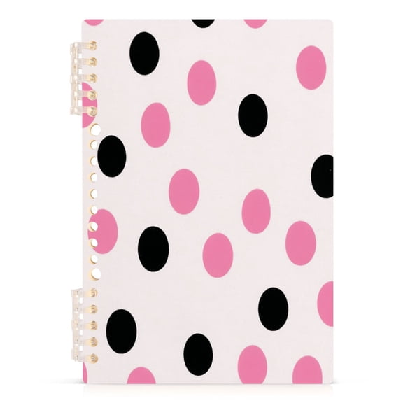 Wirebound Notebook Hardcover Spiral Notebooks Pink and Black Dots, 60 Pages, 80 GSM, 5.7 x 8.3in