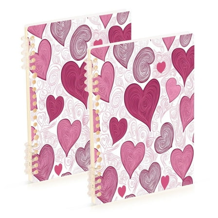 Wirebound Notebook Hardcover Spiral Notebooks Pink and Maroon Hearts, 60 Pages, 80 GSM, 5.7 x 8.3in