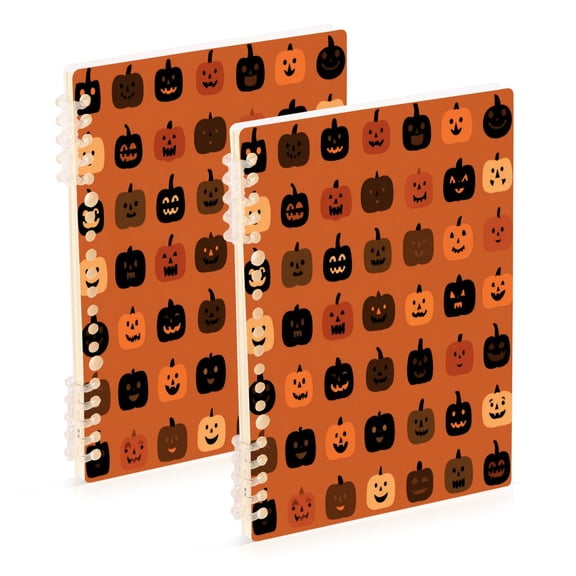 Wirebound Notebook Hardcover Spiral Notebooks Pumpkin Funny Face Pattern, 60 Pages, 80 GSM, 5.7 x 8.3in 2PCS