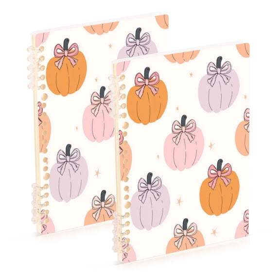 Wirebound Notebook Hardcover Spiral Notebooks Pumpkins with Bows, 60 Pages, 80 GSM, 5.7 x 8.3in 2PCS