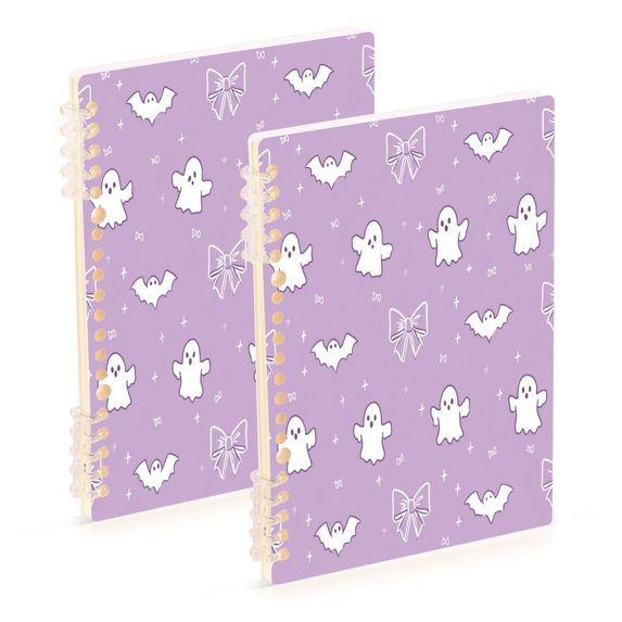 Wirebound Notebook Hardcover Spiral Notebooks Purple Bows and Bats, 60 Pages, 80 GSM, 5.7 x 8.3in 2PCS
