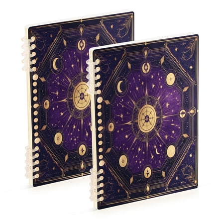 Wirebound Notebook Hardcover Spiral Notebooks Purple Celestial Octagon Pattern, 60 Pages, 80 GSM, 5.7 x 8.3in