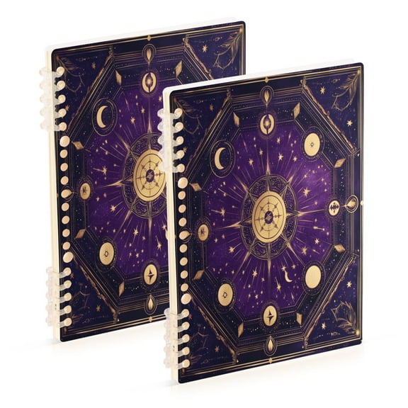 Wirebound Notebook Hardcover Spiral Notebooks Purple Celestial Octagon Pattern, 60 Pages, 80 GSM, 5.7 x 8.3in