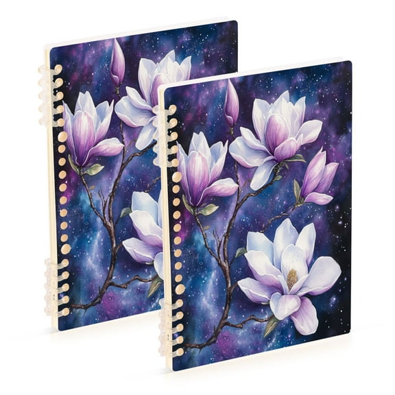 Wirebound Notebook Hardcover Spiral Notebooks Purple Magnolia Flowers, 60 Pages, 80 GSM, 5.7 x 8.3in