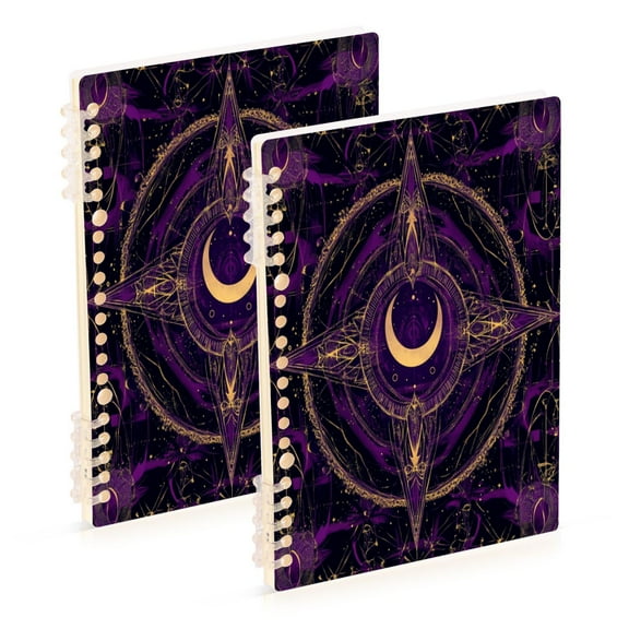 Wirebound Notebook Hardcover Spiral Notebooks Purple Mystical Pattern, 60 Pages, 80 GSM, 5.7 x 8.3in
