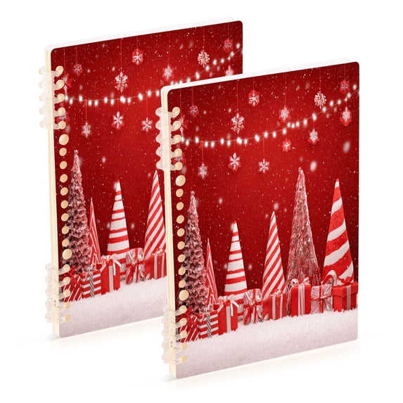 Wirebound Notebook Hardcover Spiral Notebooks Red Christmas Tree and Lights, 60 Pages, 80 GSM, 5.7 x 8.3in