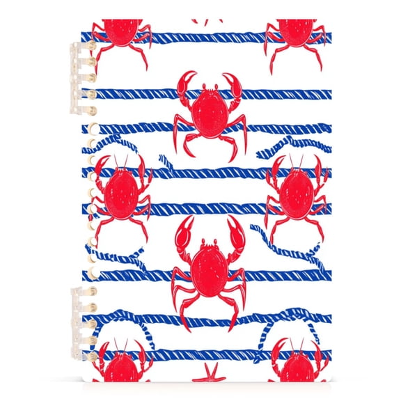 Wirebound Notebook Hardcover Spiral Notebooks Red Crabs and Blue Stripes, 60 Pages, 80 GSM, 5.7 x 8.3in