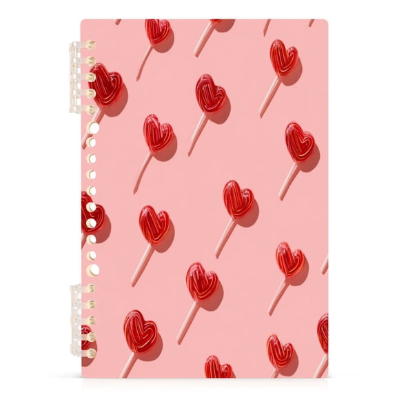Wirebound Notebook Hardcover Spiral Notebooks Red Heart-shaped Lollipops, 60 Pages, 80 GSM, 5.7 x 8.3in