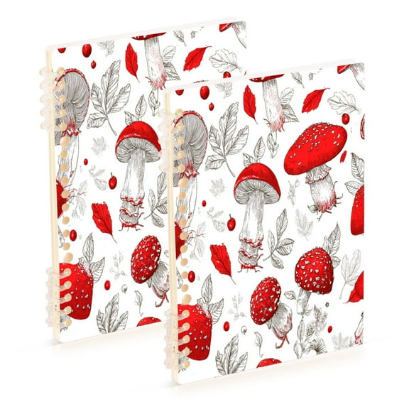 Wirebound Notebook Hardcover Spiral Notebooks Red Mushrooms Pattern, 60 Pages, 80 GSM, 5.7 x 8.3in