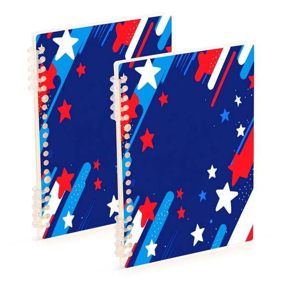 Wirebound Notebook Hardcover Spiral Notebooks Red and White Stripes Stars, 60 Pages, 80 GSM, 5.7 x 8.3in