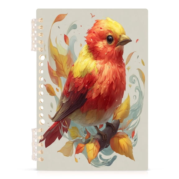 Wirebound Notebook Hardcover Spiral Notebooks Red and Yellow Bird, 60 Pages, 80 GSM, 5.7 x 8.3in