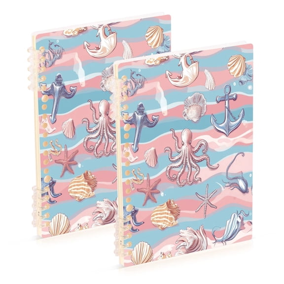 Wirebound Notebook Hardcover Spiral Notebooks Sea Life Elements, 60 Pages, 80 GSM, 5.7 x 8.3in